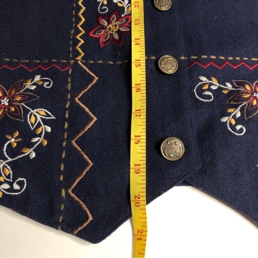 Vintage Cotton Ginny Wool Vest Embroidered Size S Navy Blue Floral - Picture 11 of 12